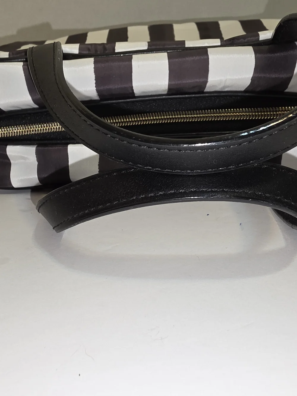 Victoria's Secret Black and White Striped Cosmetic Case with Gold Logo